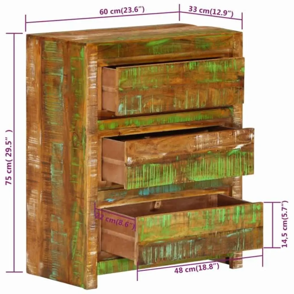 Drawer Cabinet Chest of Drawers Solid Reclaimed Wood Multicolour Storage