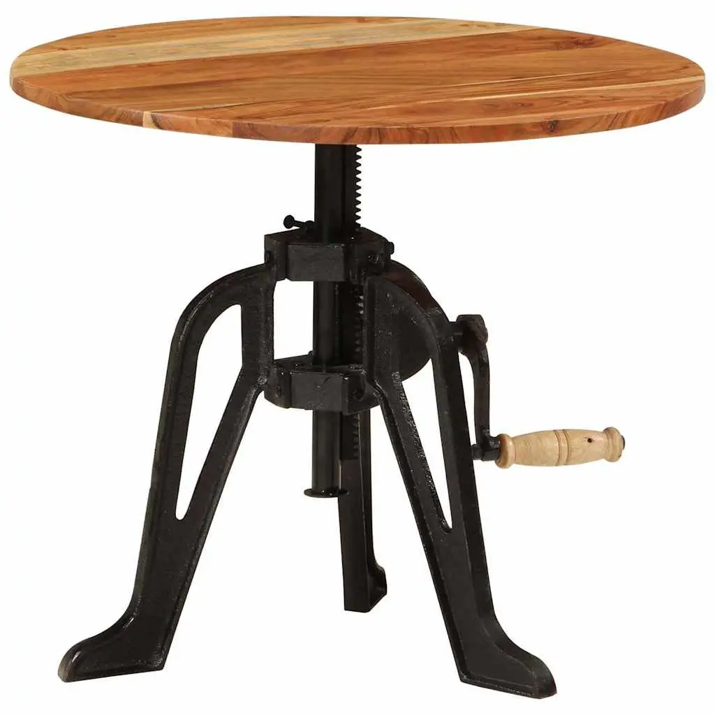 Adjustable Side End Table 60cm Solid Wood Acacia Cast Iron Living Room Accent