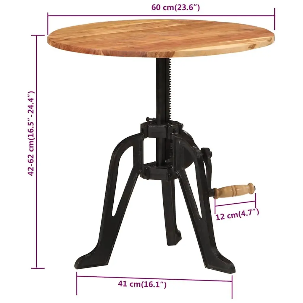 Adjustable Side End Table 60cm Solid Wood Acacia Cast Iron Living Room Accent
