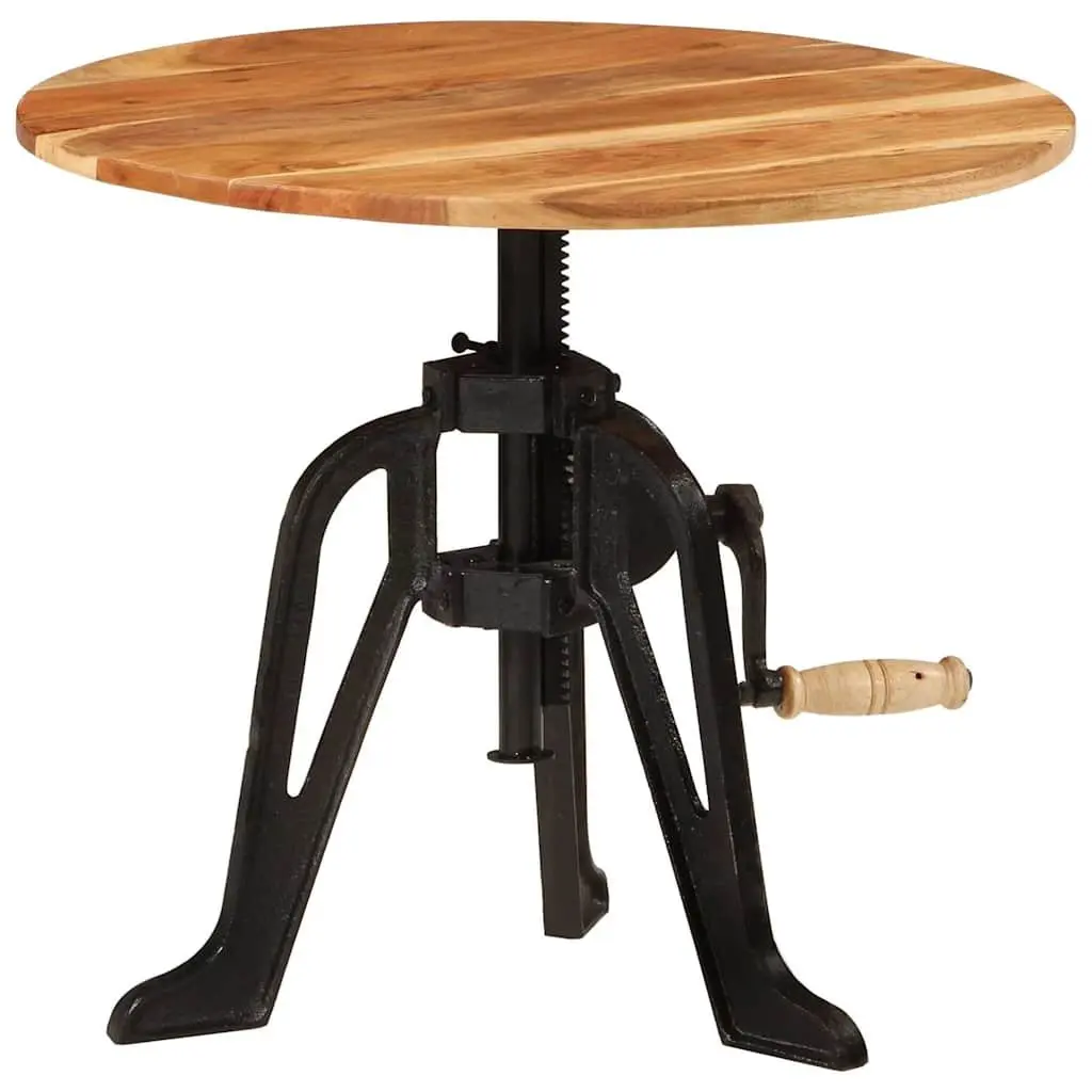 Adjustable Side End Table 60cm Solid Wood Acacia Cast Iron Living Room Accent
