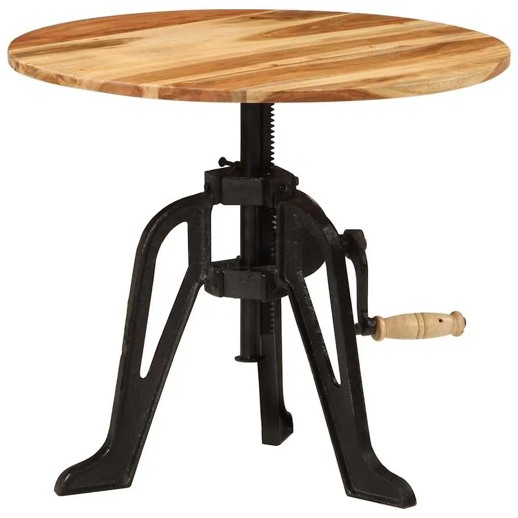 Adjustable Side End Table 60cm Solid Wood Acacia Cast Iron Living Room Accent