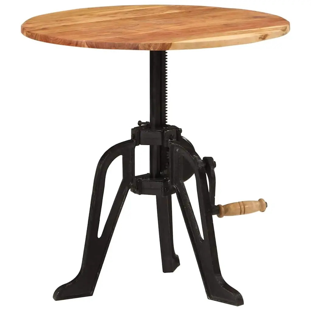 Adjustable Side End Table 60cm Solid Wood Acacia Cast Iron Living Room Accent
