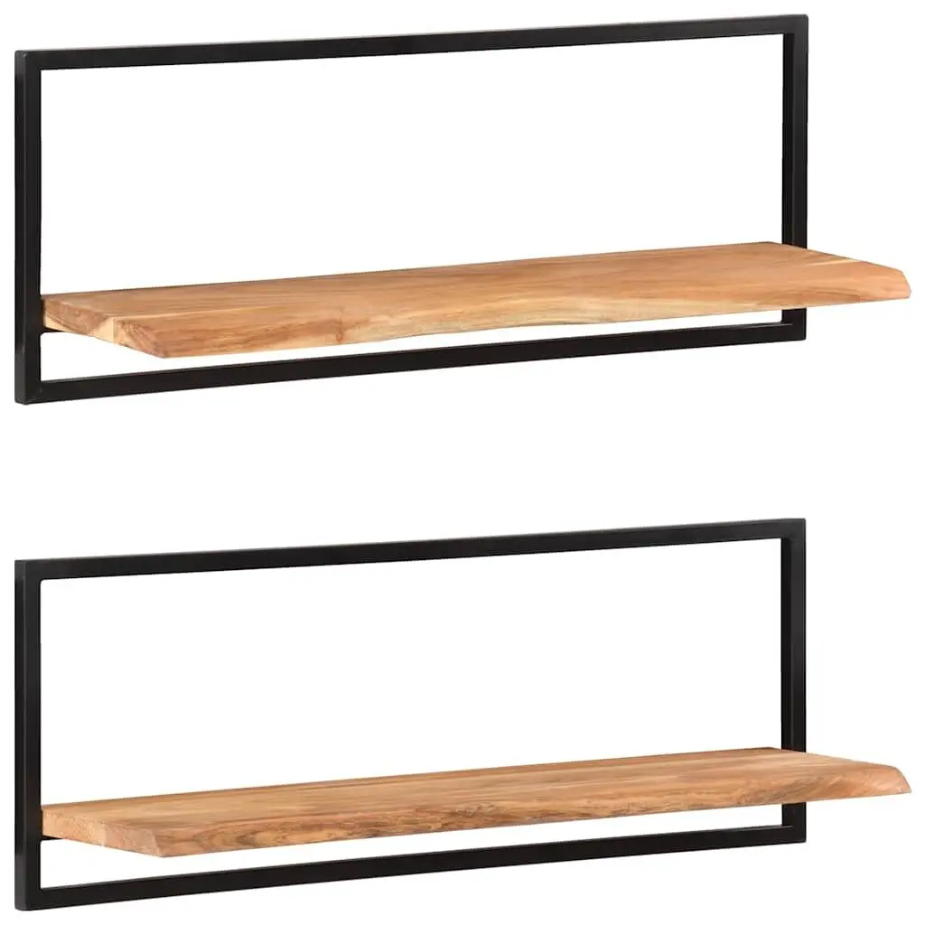 Wall Shelves 2 pcs Solid Wood Acacia Steel Frame Floating Display Brown