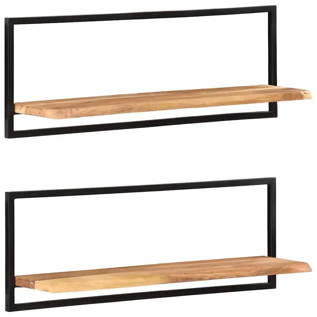 Wall Shelves 2 pcs Solid Wood Acacia Steel Frame Floating Display Brown