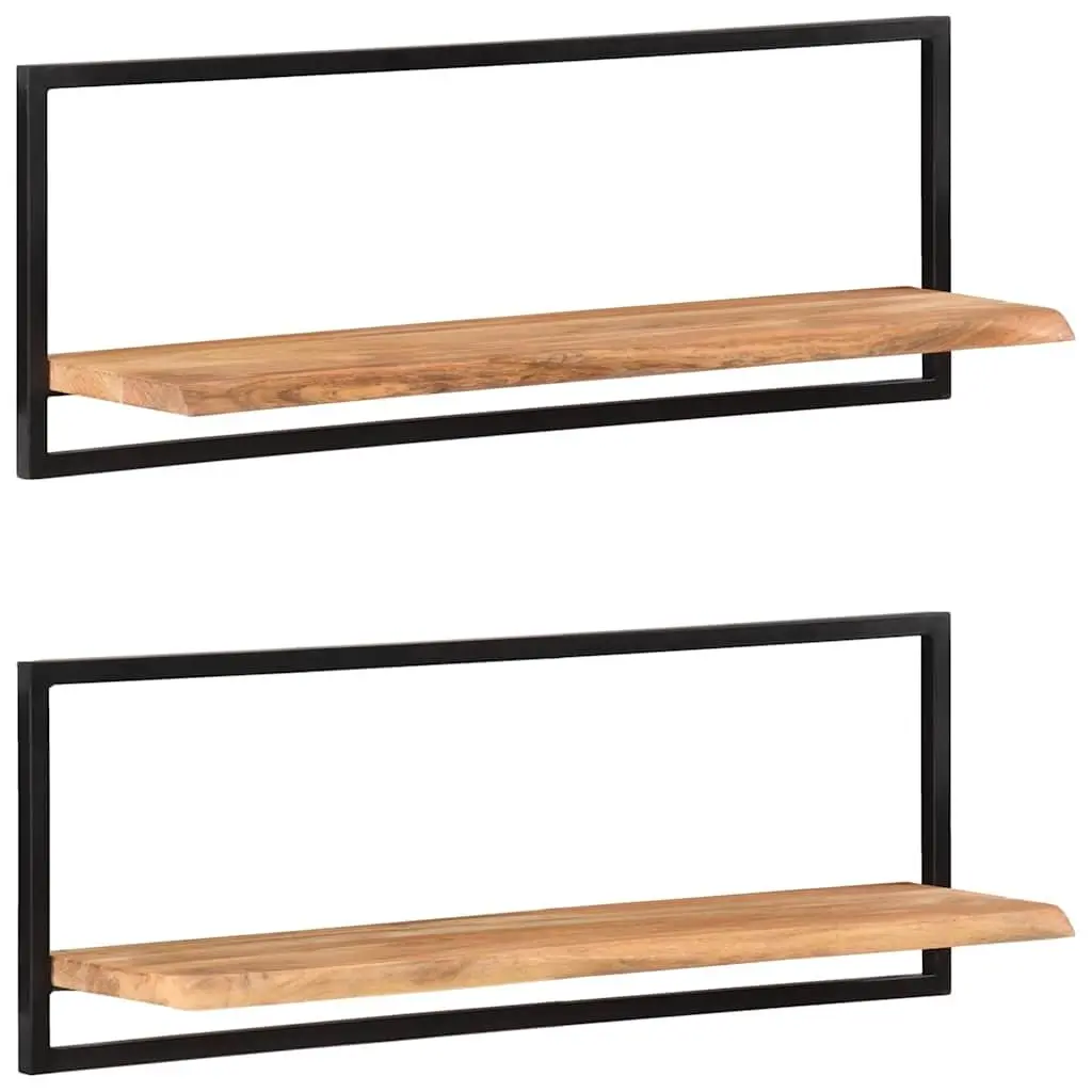 Wall Shelves 2 pcs Solid Wood Acacia Steel Frame Floating Display Brown