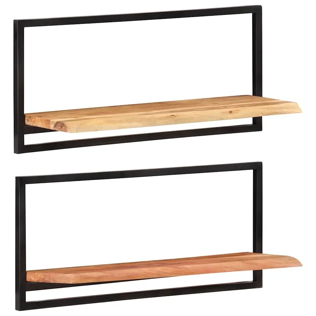 Wall Shelves Floating Display Shelf 80x25x35 cm Brown Wood Steel Frame 2 Pieces
