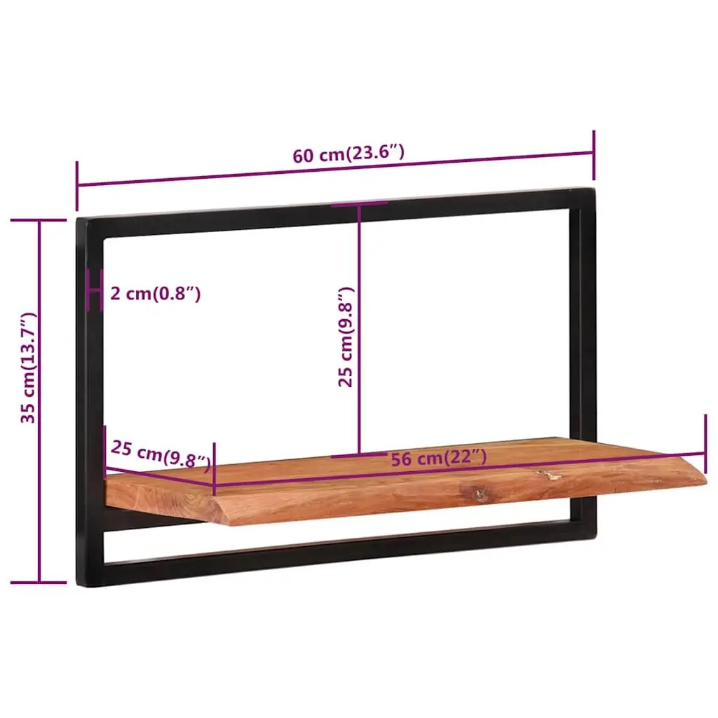 Wooden Wall Shelves Floating Storage Display 60 x 25 x 35 cm Brown Acacia 2 Piece