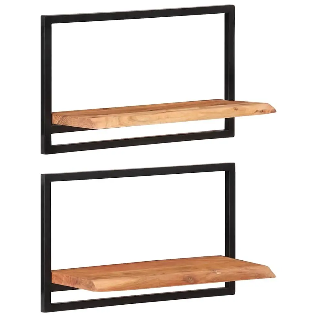 Wooden Wall Shelves Floating Storage Display 60 x 25 x 35 cm Brown Acacia 2 Piece