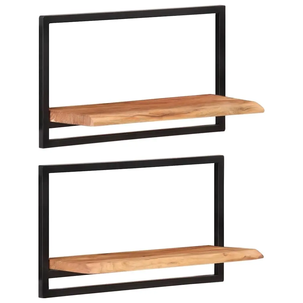 Wooden Wall Shelves Floating Storage Display 60 x 25 x 35 cm Brown Acacia 2 Piece
