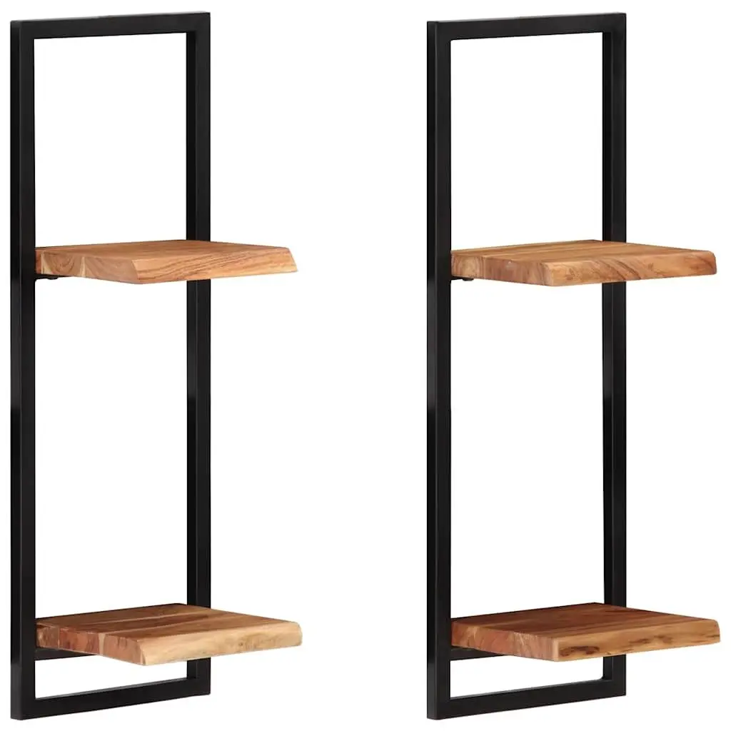 Wall Shelves Floating Storage Display 25 x 25 x 75 cm Brown Acacia 2 Pieces