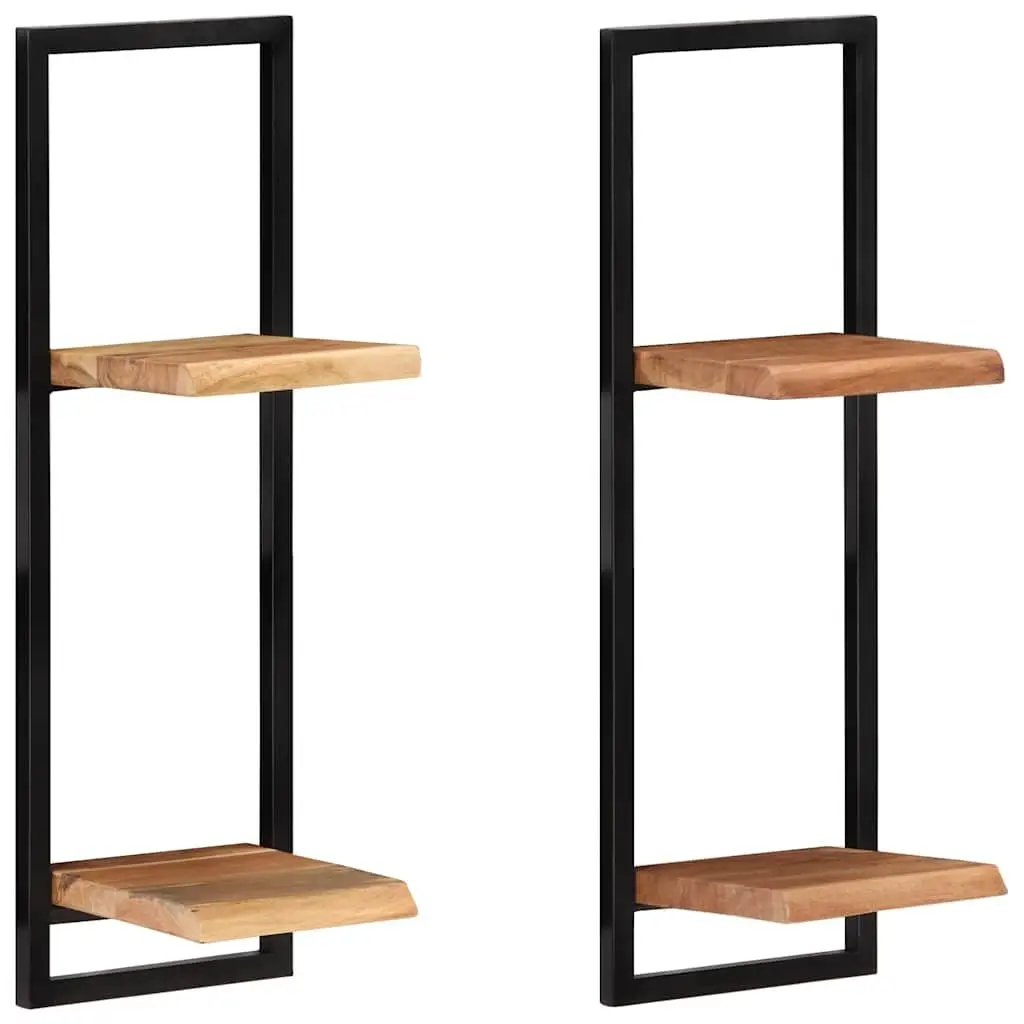Wall Shelves Floating Storage Display 25 x 25 x 75 cm Brown Acacia 2 Pieces