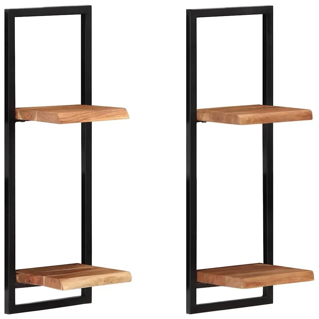 Wall Shelves Floating Storage Display 25 x 25 x 75 cm Brown Acacia 2 Pieces