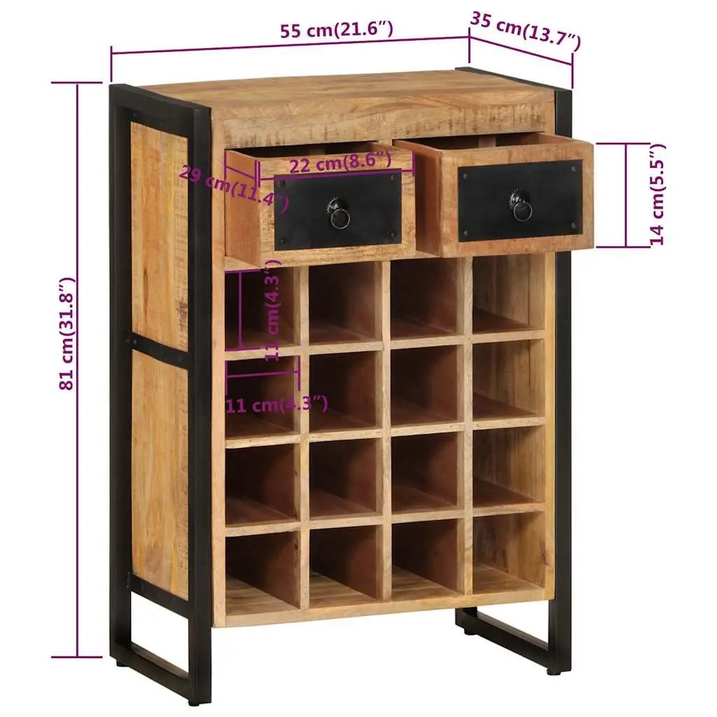 Wine Rack for 16 Bottles Solid Wood Storage Holder Display Stand with Drawers