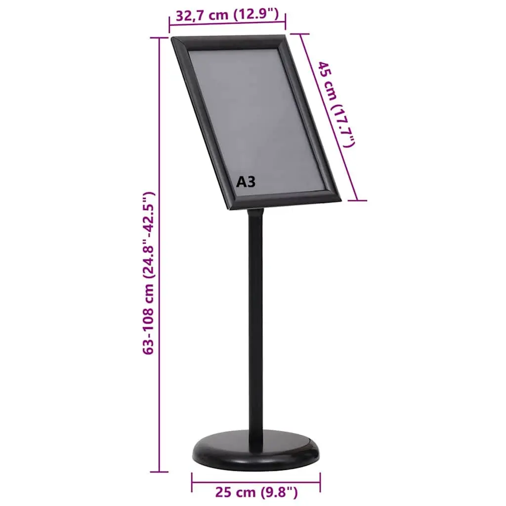 Poster Stand Height Adjustable 45 x 32.7 x 108 cm Black Aluminium Frame 2 Pieces