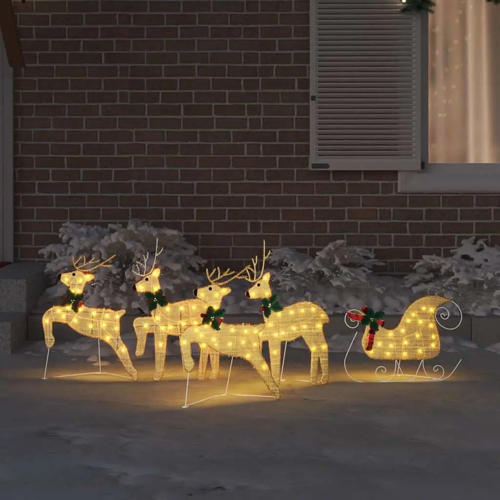 LED Reindeers Christmas Holiday Decoration 5 Piece Gold Fabric Indoor Outdoor