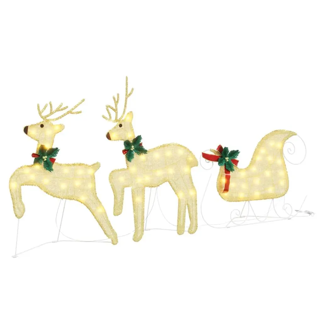 LED Reindeers Christmas Holiday Decoration 5 Piece Gold Fabric Indoor Outdoor