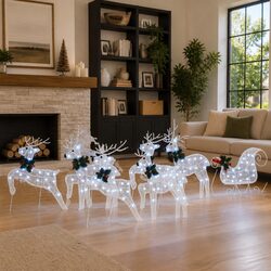 Warm White Fabric LED Reindeer Set of 7 for Holiday Cheer