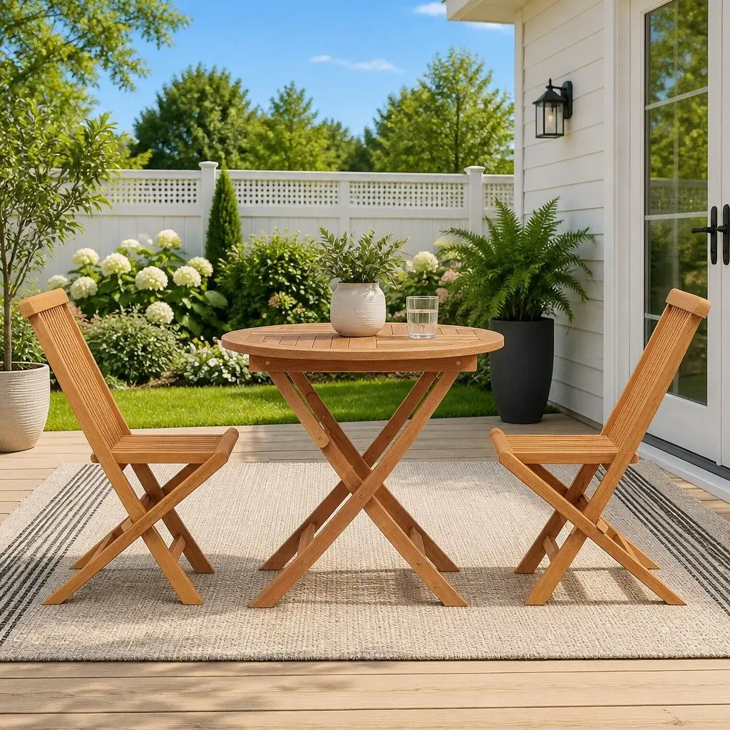 Garden Dining Set Outdoor Furniture 3 Pieces Brown Solid Acacia Wood Table and Chairs
