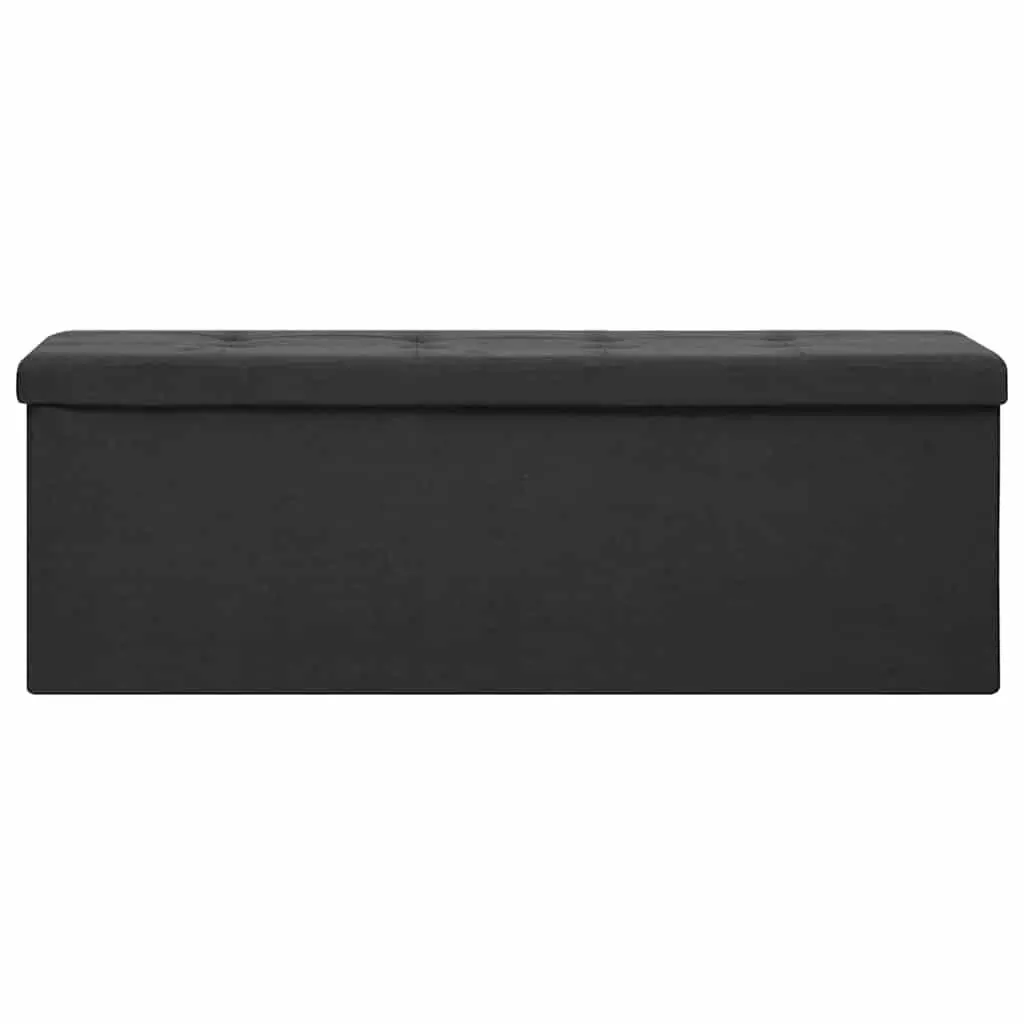 Storage Ottoman Bench Black Faux Linen Foldable Seat Container for Hallway