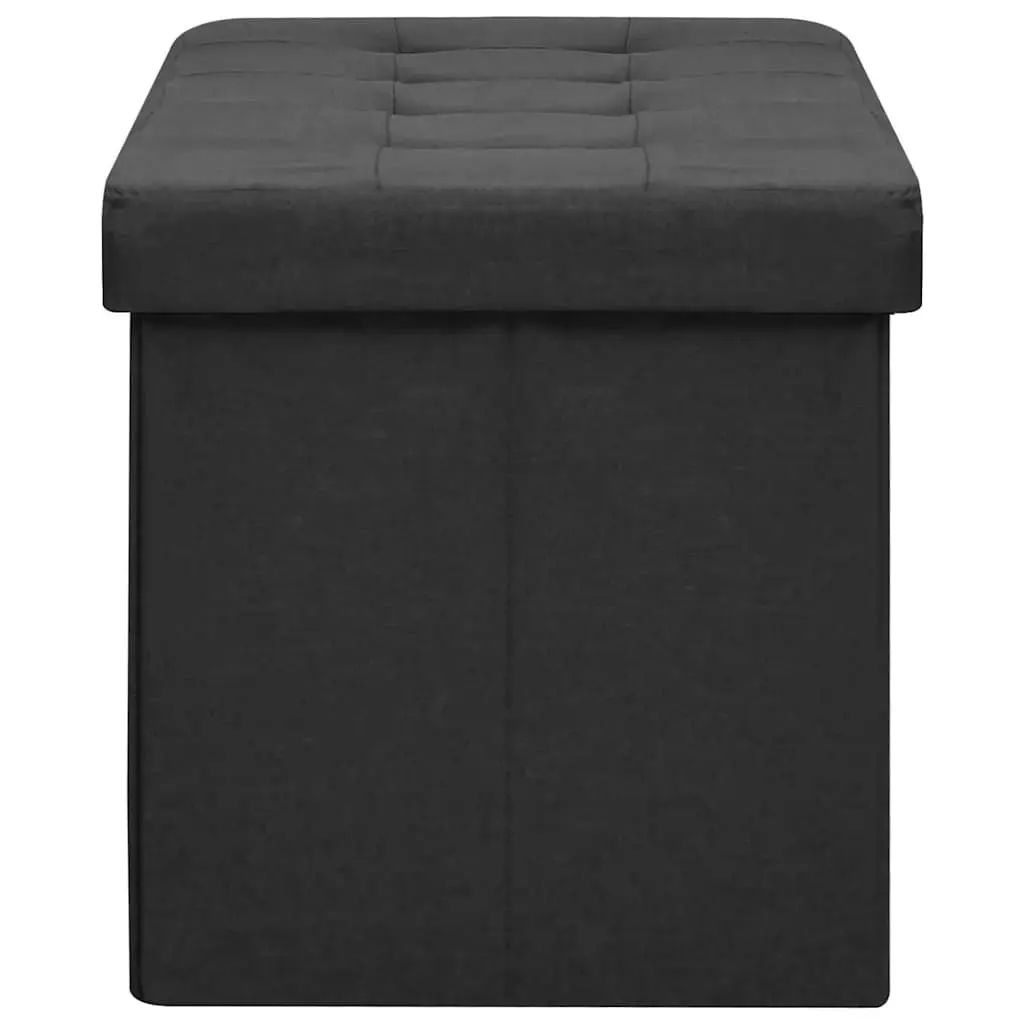 Storage Ottoman Bench Black Faux Linen Foldable Seat Container for Hallway