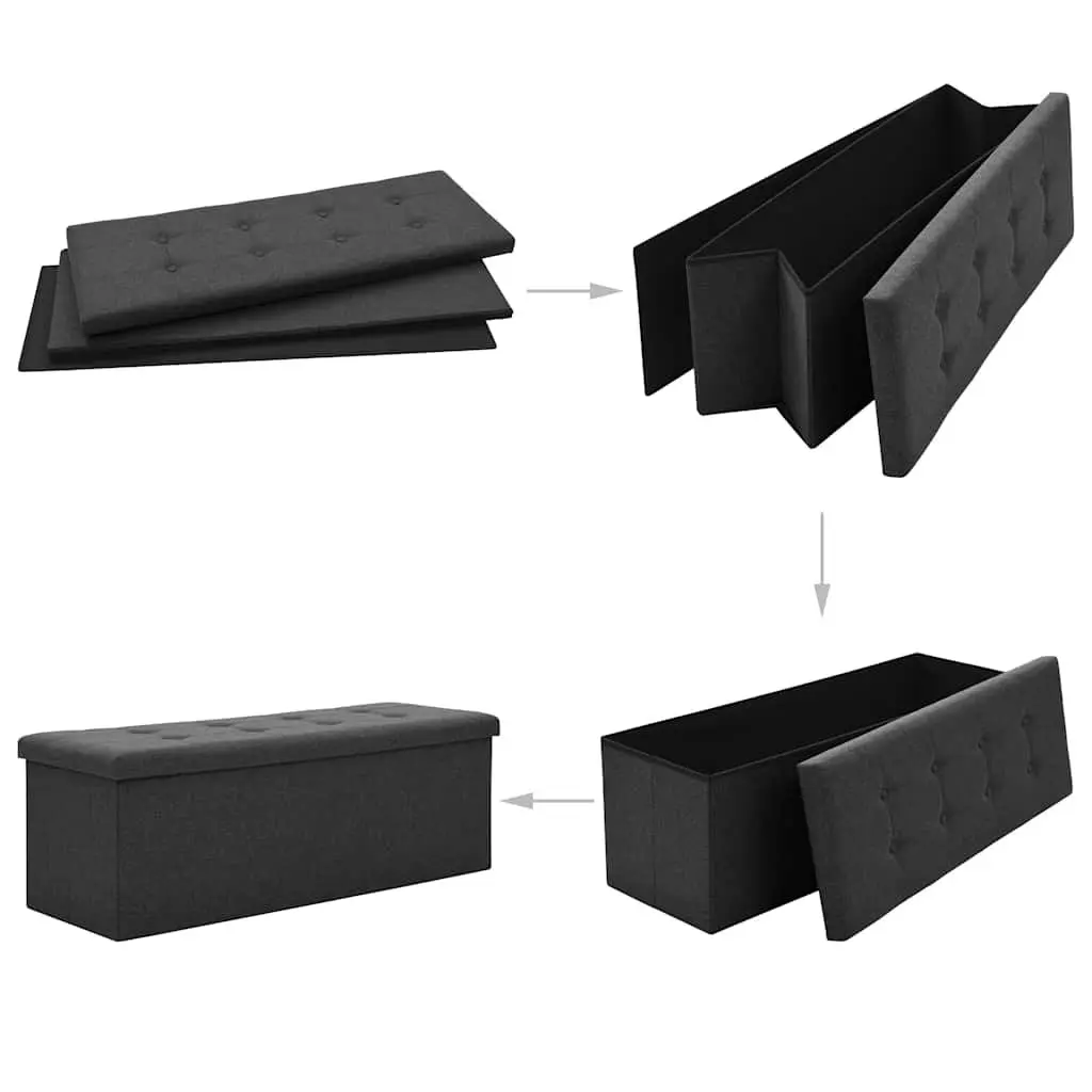 Storage Ottoman Bench Black Faux Linen Foldable Seat Container for Hallway