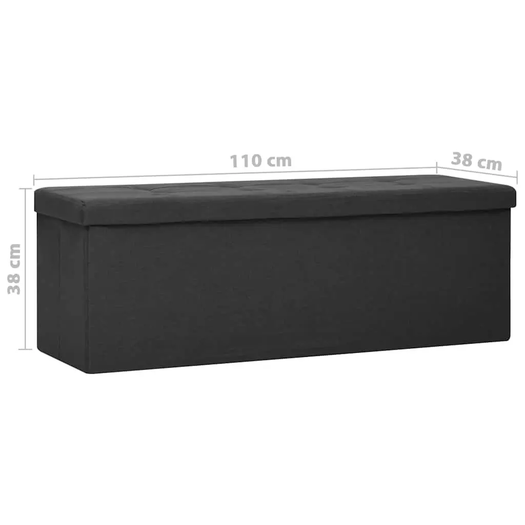 Storage Ottoman Bench Black Faux Linen Foldable Seat Container for Hallway