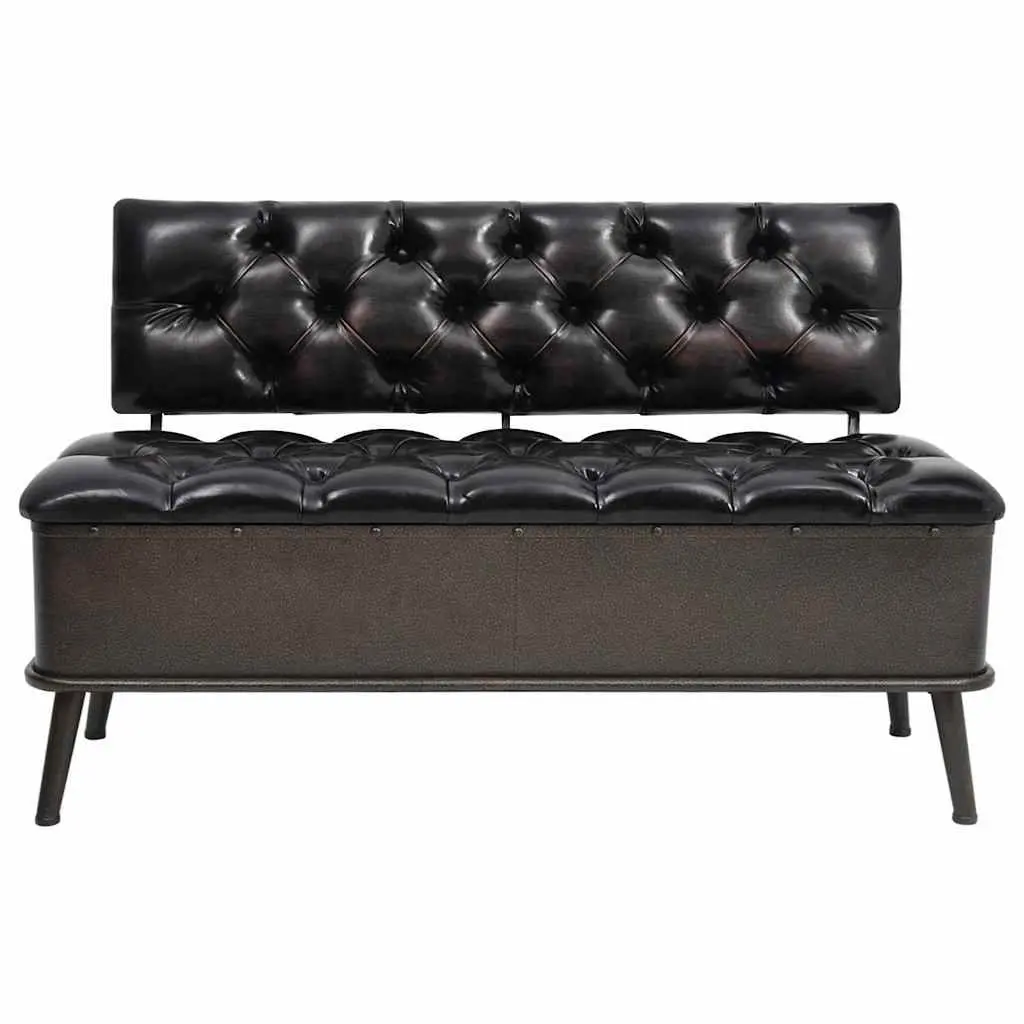 Storage Bench with Backrest 110cm Black Faux Leather