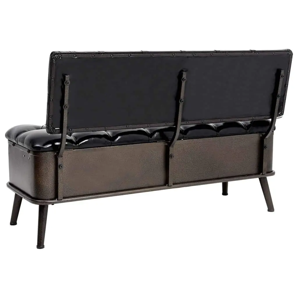 Storage Bench with Backrest 110cm Black Faux Leather