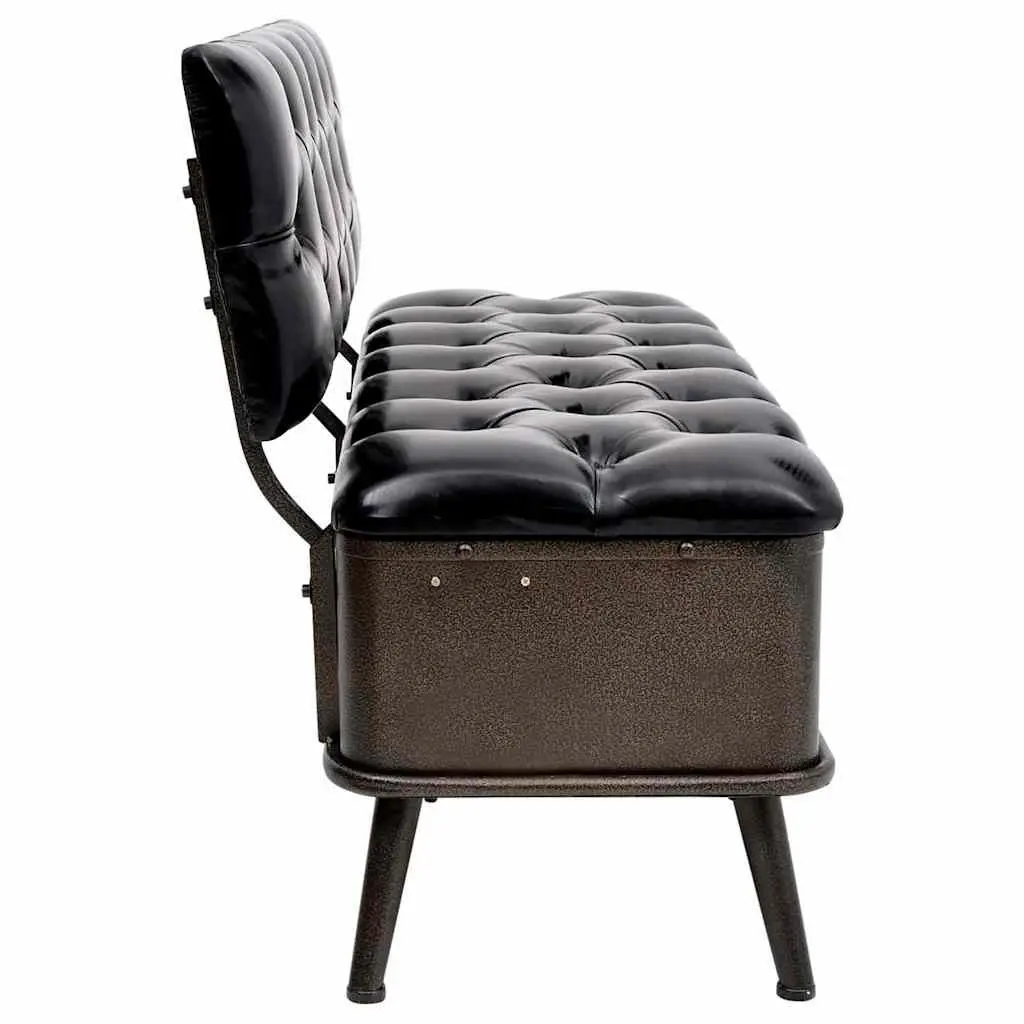 Storage Bench with Backrest 110cm Black Faux Leather