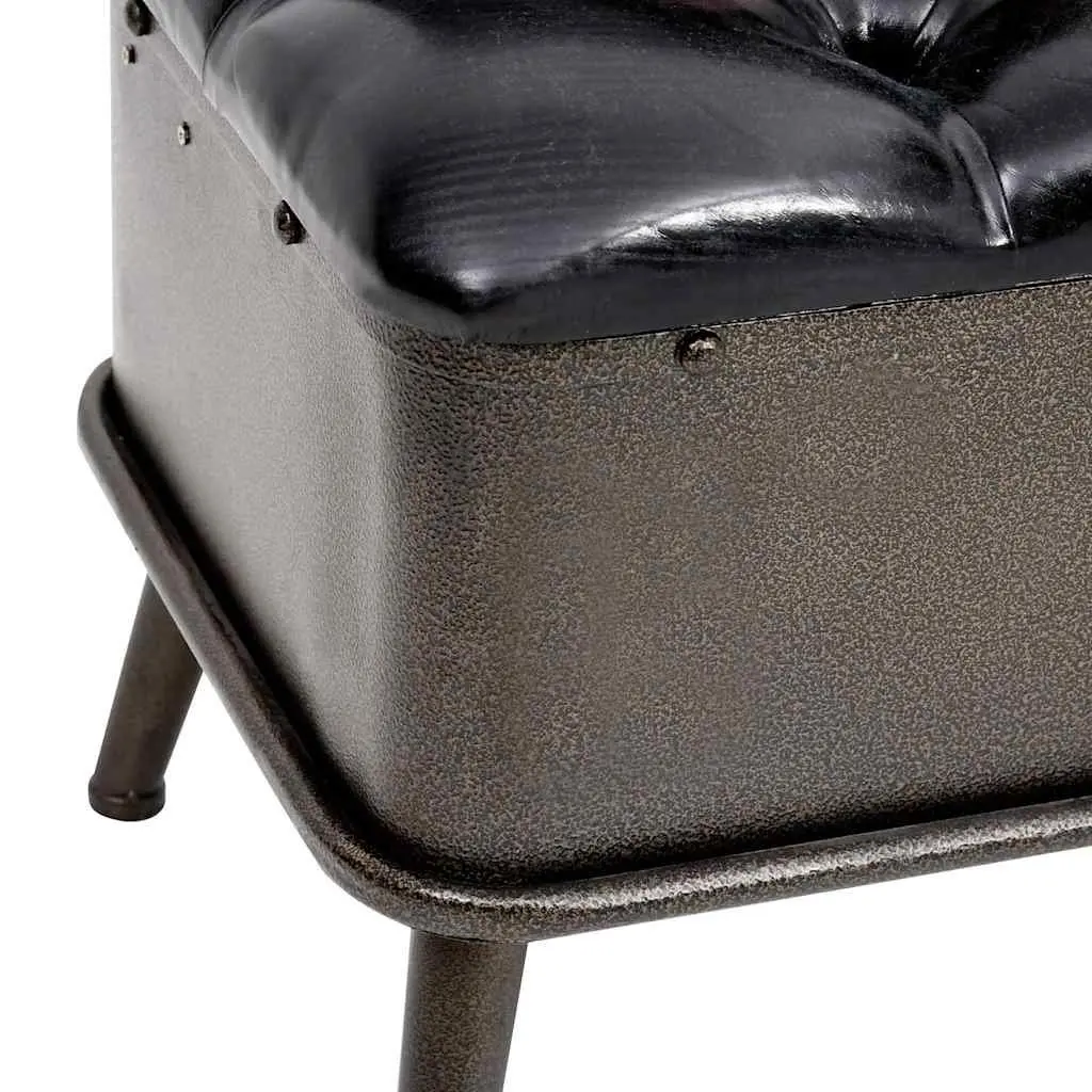 Storage Bench with Backrest 110cm Black Faux Leather