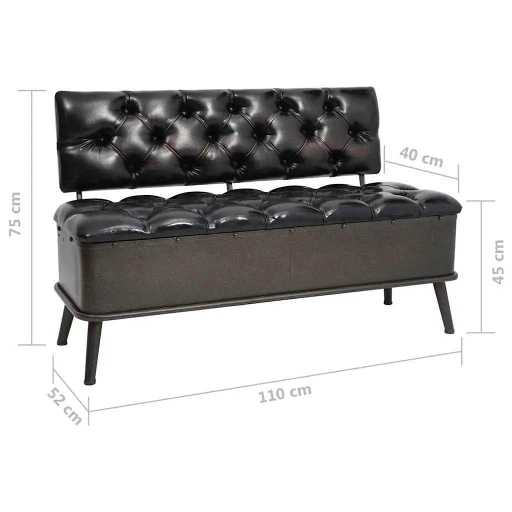 Storage Bench with Backrest 110cm Black Faux Leather