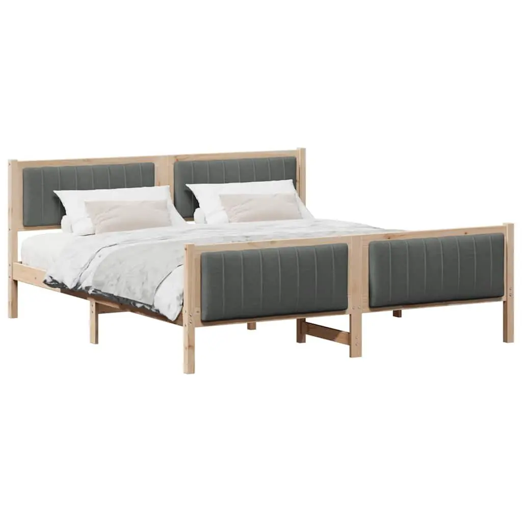 Bed Frame 180 x 200 cm Platform Design Solid Pine Wood Brown Dark Grey Bedroom