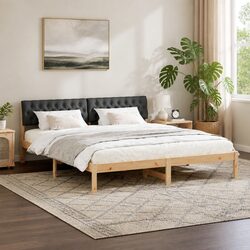 Platform Bed Frame 180 x 200 cm Brown Dark Grey Solid Pine Wood Modern Bedroom