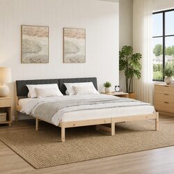 Bed Frame 180 x 200 cm Solid Pine Wood Brown Dark Grey Headboard Bedroom