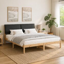 Bed Frame 180 x 200 cm Brown Dark Grey Solid Pine Wood Headboard Modern Bedroom