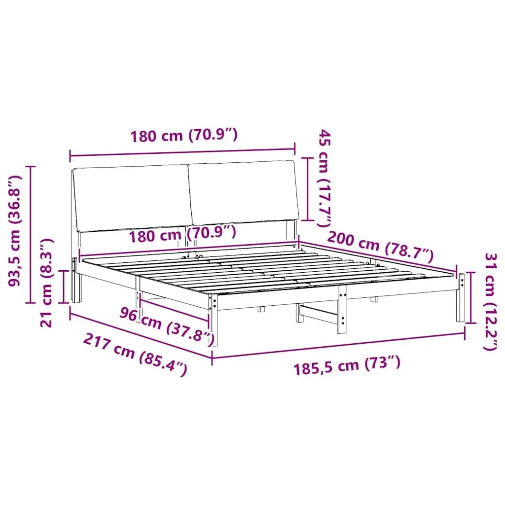 Bed Frame 180 x 200 cm with Solid Pine Construction