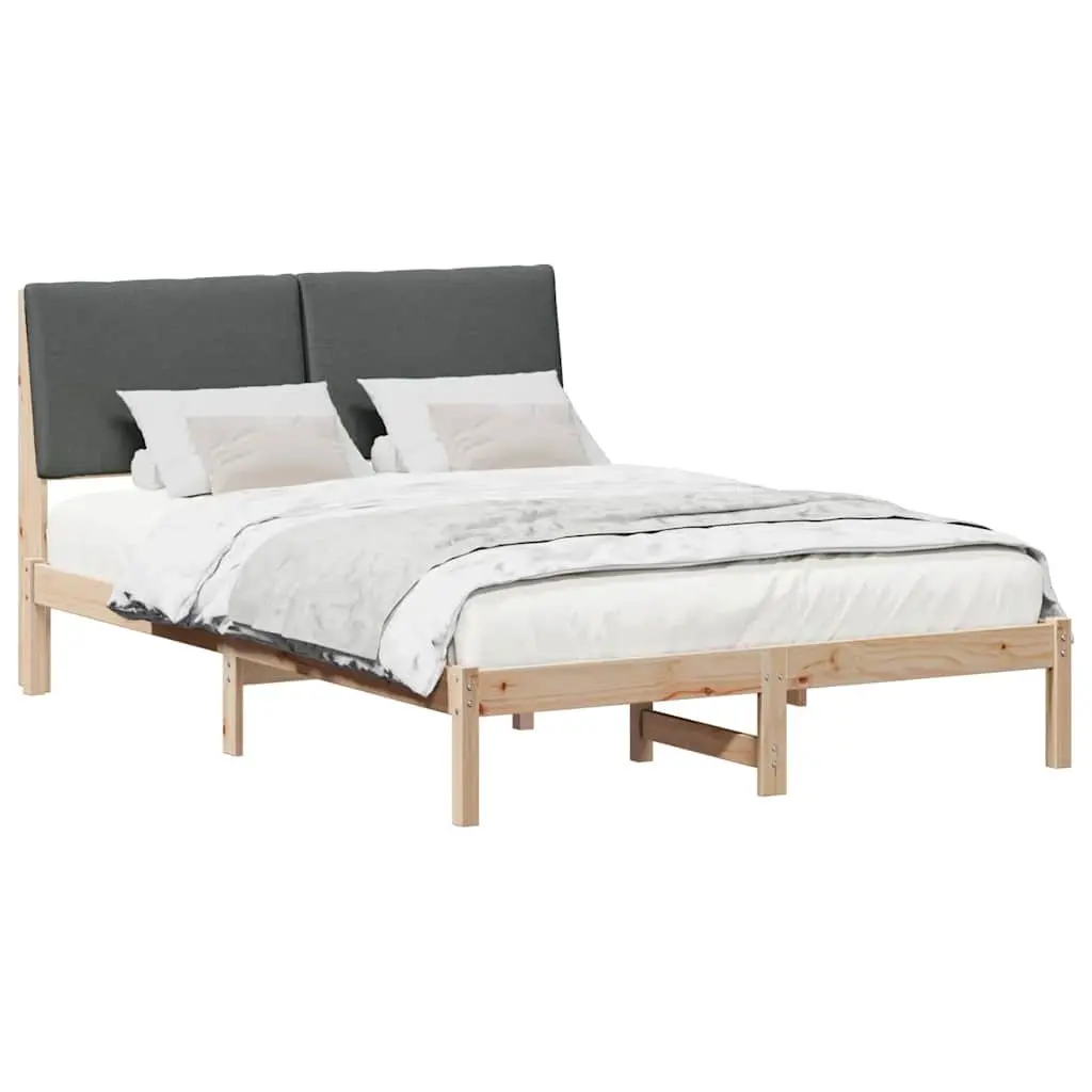 Bed Frame 150 x 200 cm Solid Pine Wood Modern Bedroom Furniture with Headboard Brown Dark Grey