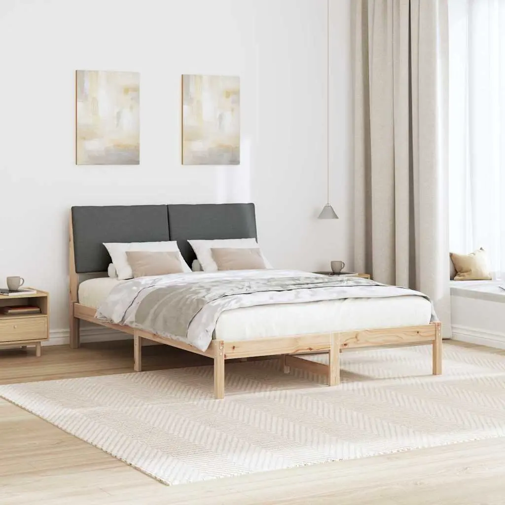 Bed Frame 150 x 200 cm Solid Pine Wood Modern Bedroom Furniture with Headboard Brown Dark Grey