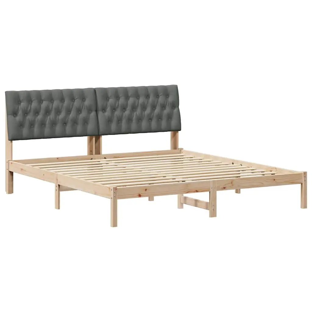 Brown Bed Frame with Upholstered Headboard
