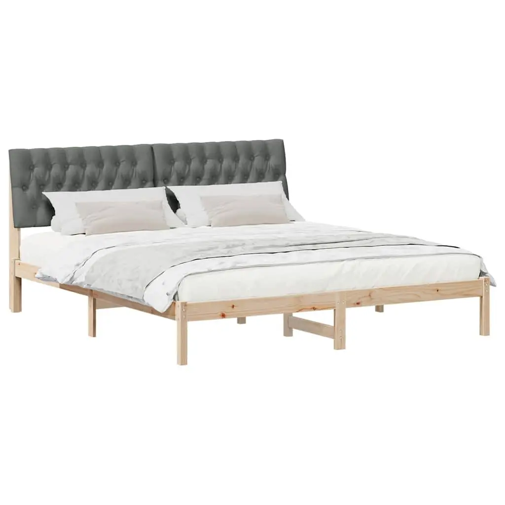 Brown Bed Frame with Upholstered Headboard