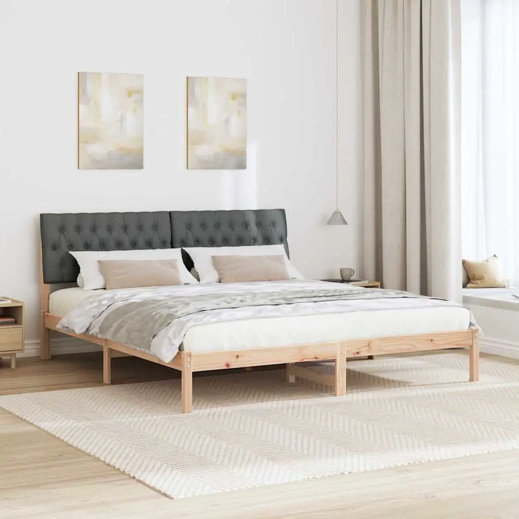 Brown Bed Frame with Upholstered Headboard