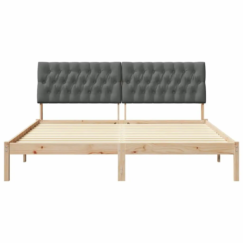 Brown Bed Frame with Upholstered Headboard