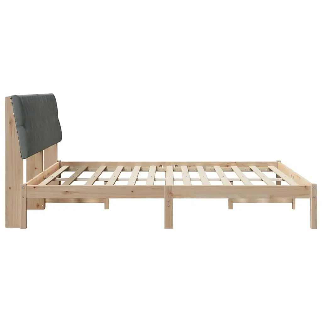 Brown Bed Frame with Upholstered Headboard