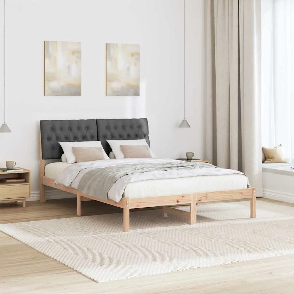 Bed Frame with Upholstered Headboard Brown 150 x 200 cm Platform Slatted Base