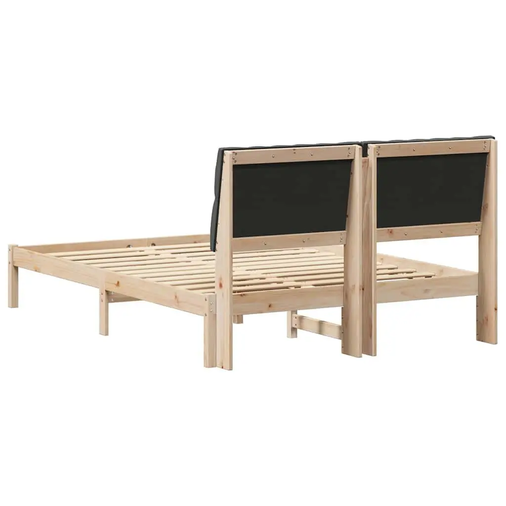 Bed Frame with Upholstered Headboard Brown 150 x 200 cm Platform Slatted Base