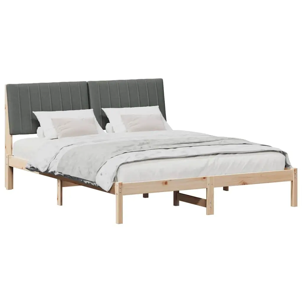 Bed Frame with Upholstered Headboard Brown 150 x 200 cm Solid Pine Wood Platform