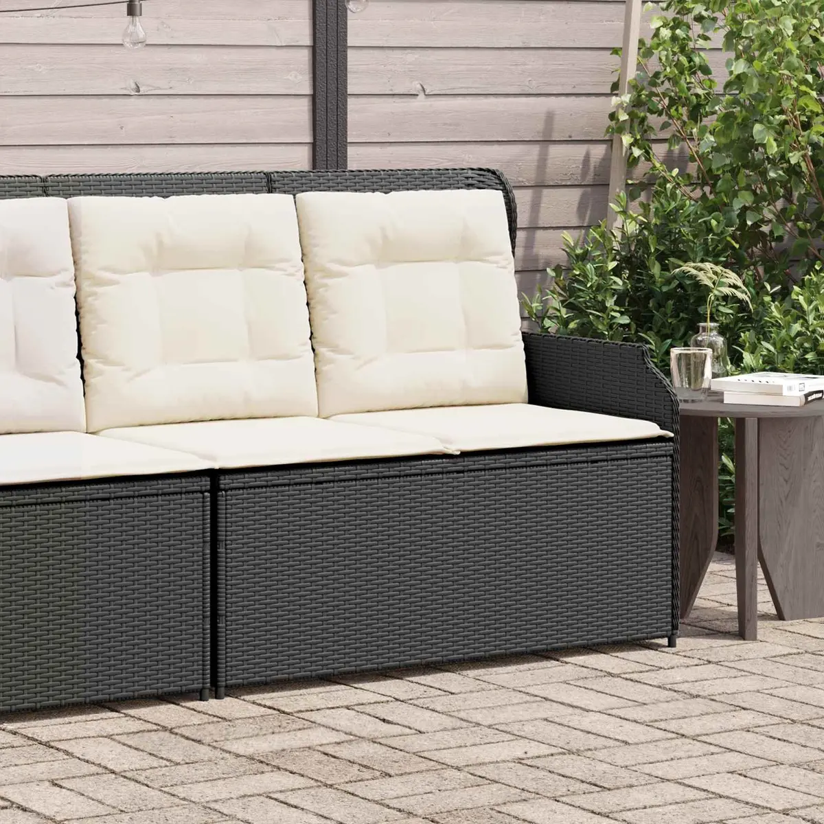 Garden Bench Outdoor Seating Reclining Poly Rattan Black