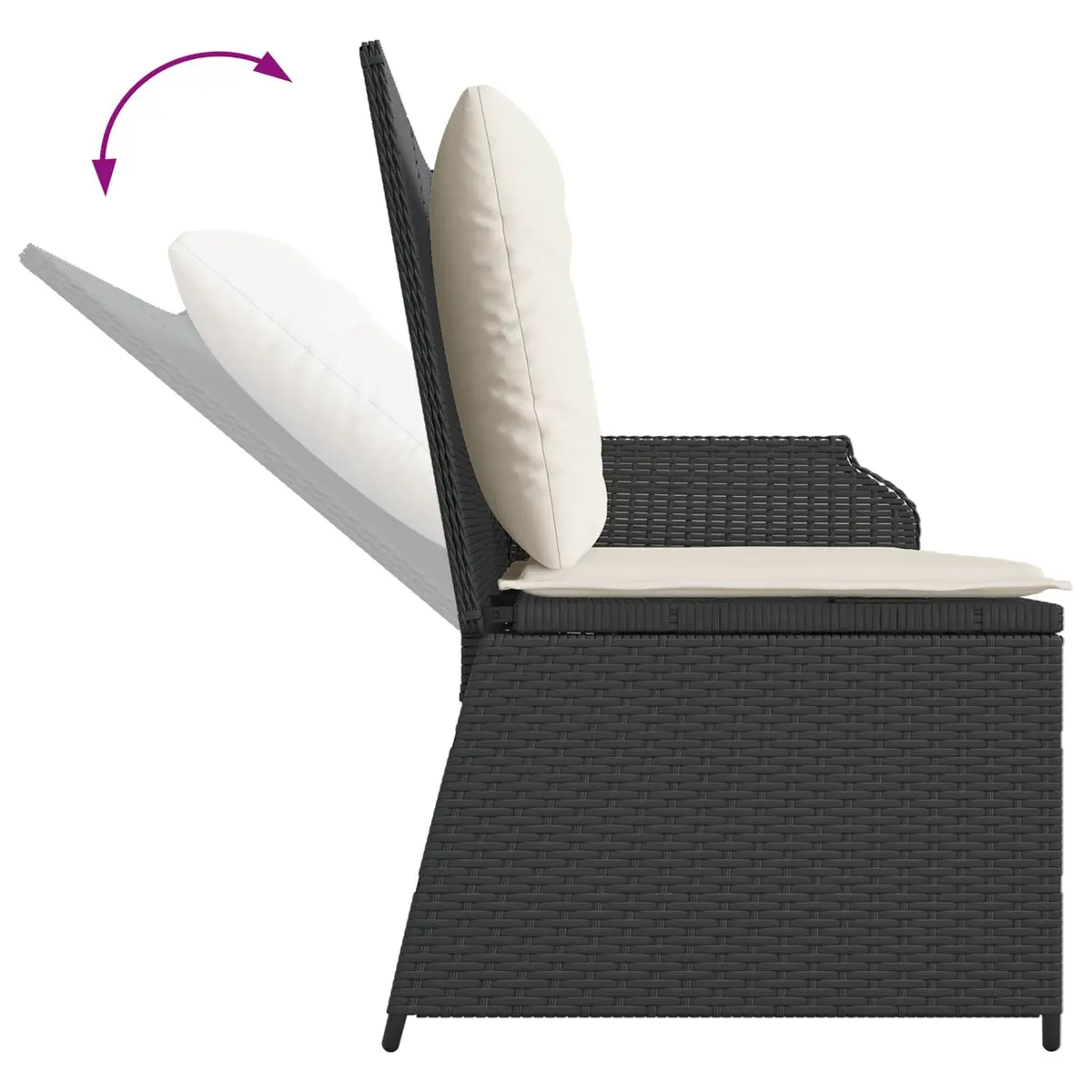 Garden Bench Outdoor Seating Reclining Poly Rattan Black