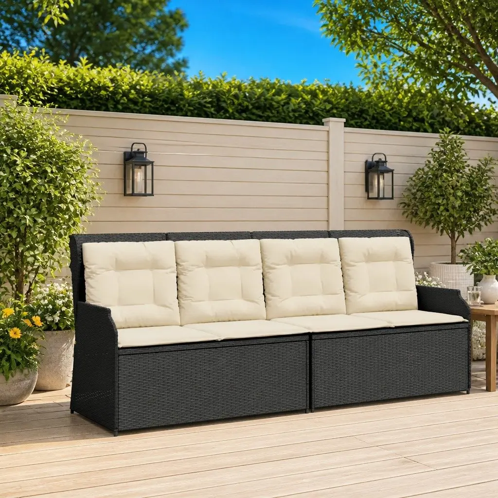 Garden Bench Reclining Outdoor Multi-Position Adjustable Seating Black