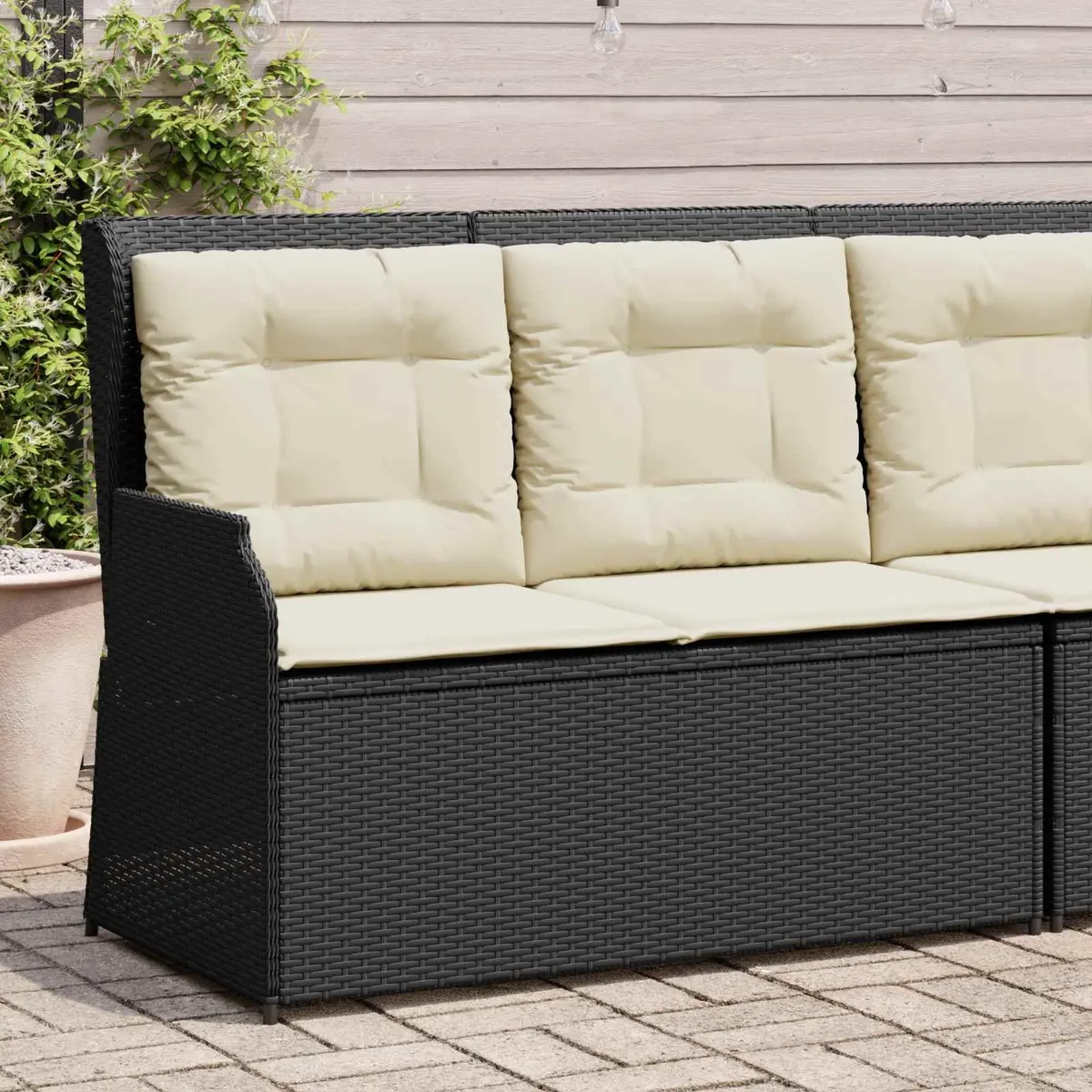 Garden Bench Reclining Outdoor Multi-Position Adjustable Seating Black